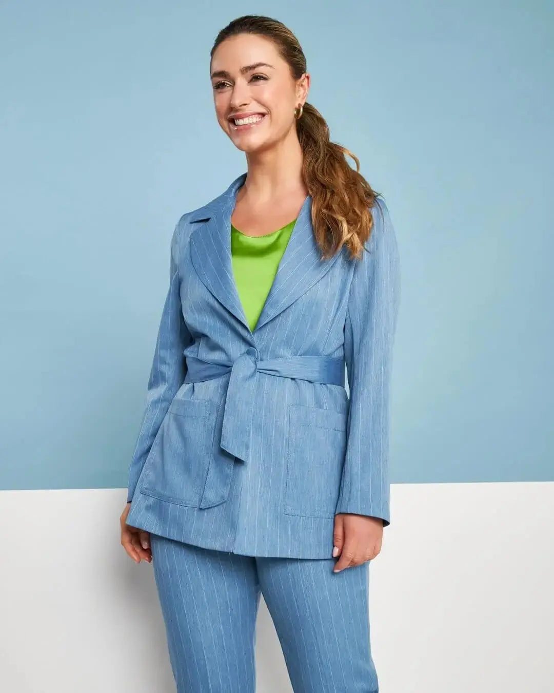 Spolverino in chambray gessato con cintura in vita DENIM DORABELLA XXL
