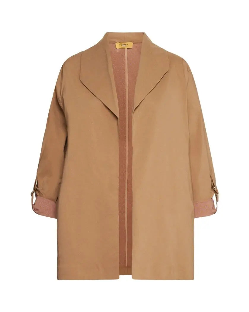 Spolverino in gabardine di misto viscosa elasticizzata con collo revers SABBIA DORABELLA PIU'