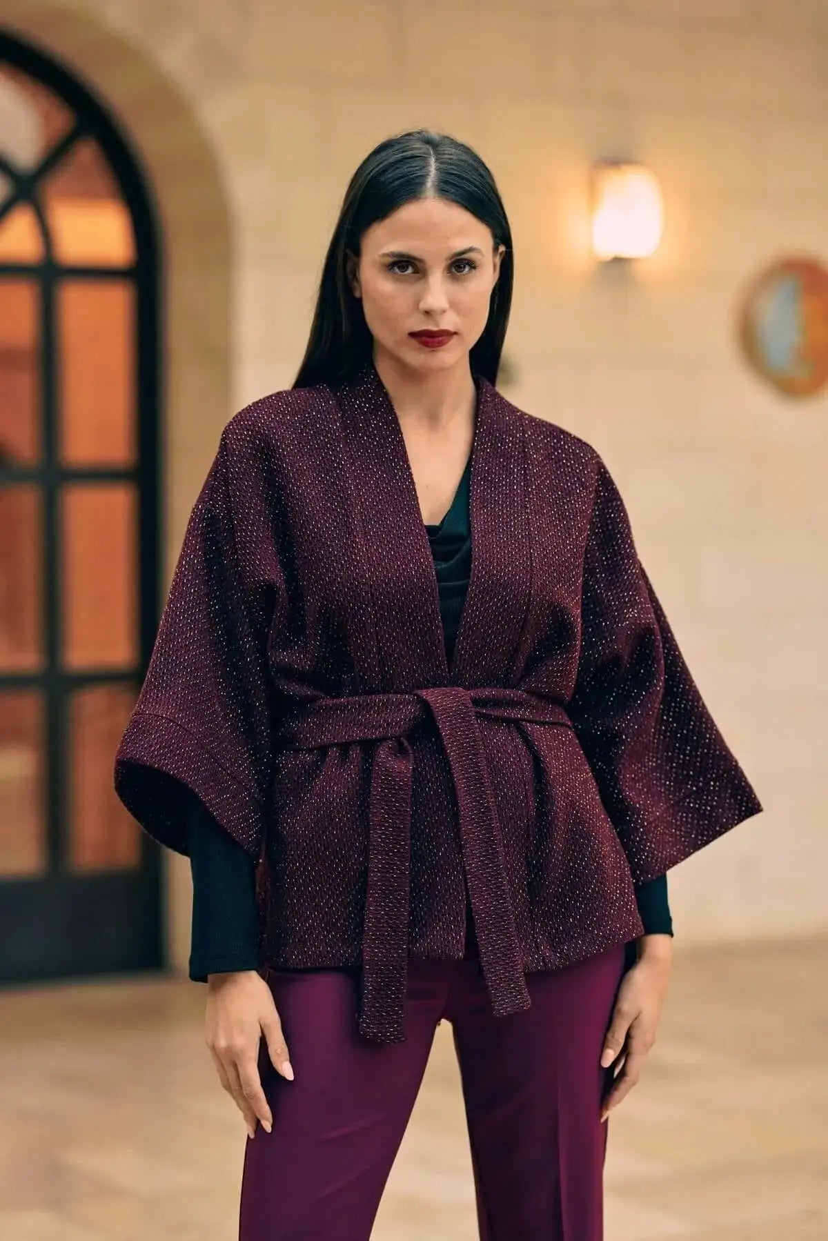 Spolverino kimono con cintura BURGUNDY DORABELLA XXL