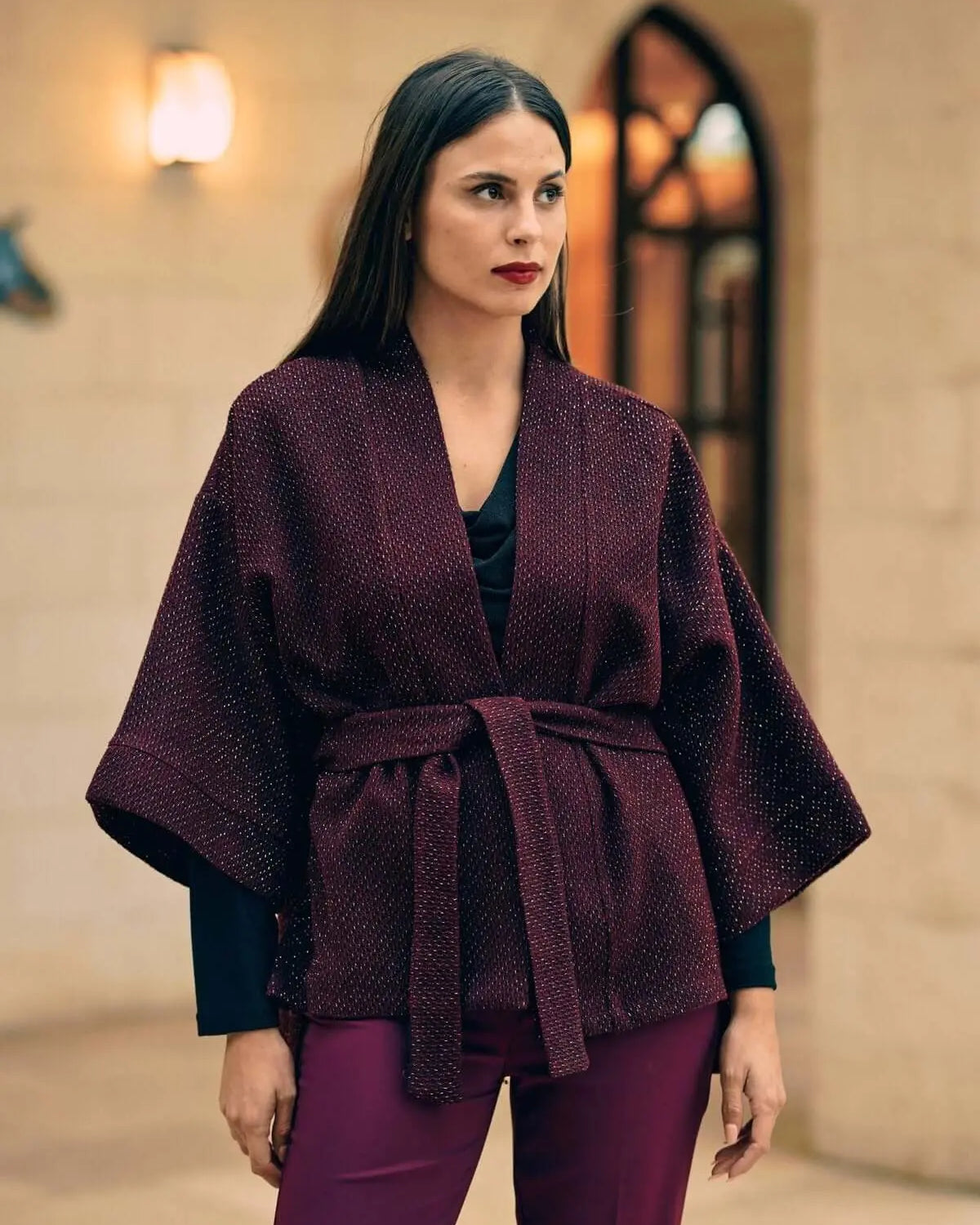 Spolverino kimono con cintura BURGUNDY DORABELLA