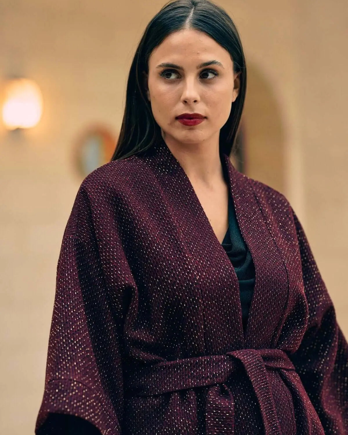 Spolverino kimono con cintura BURGUNDY DORABELLA