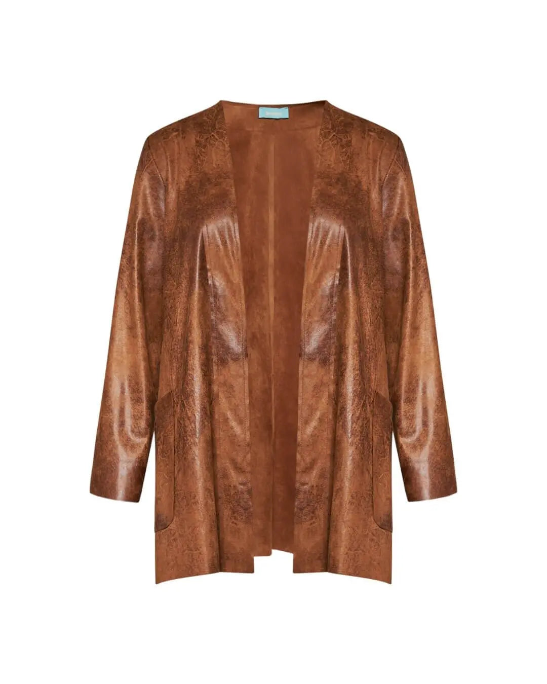 Spolverino tinta unita in tessuto effetto nabuk con tasche a toppa. CUOIO DORABELLA