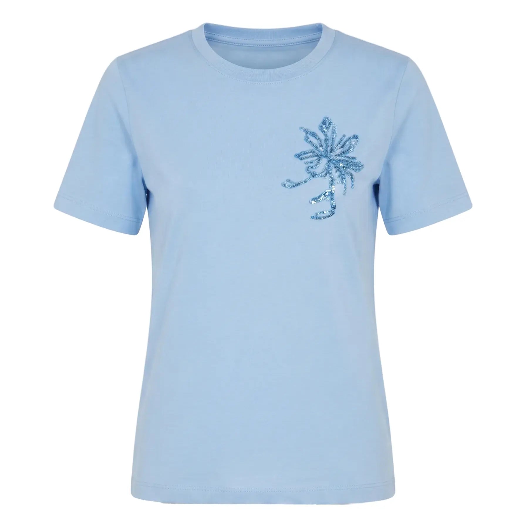 T-Shirt Girocollo con Ricamo Floreale e Paillettes DORABELLA