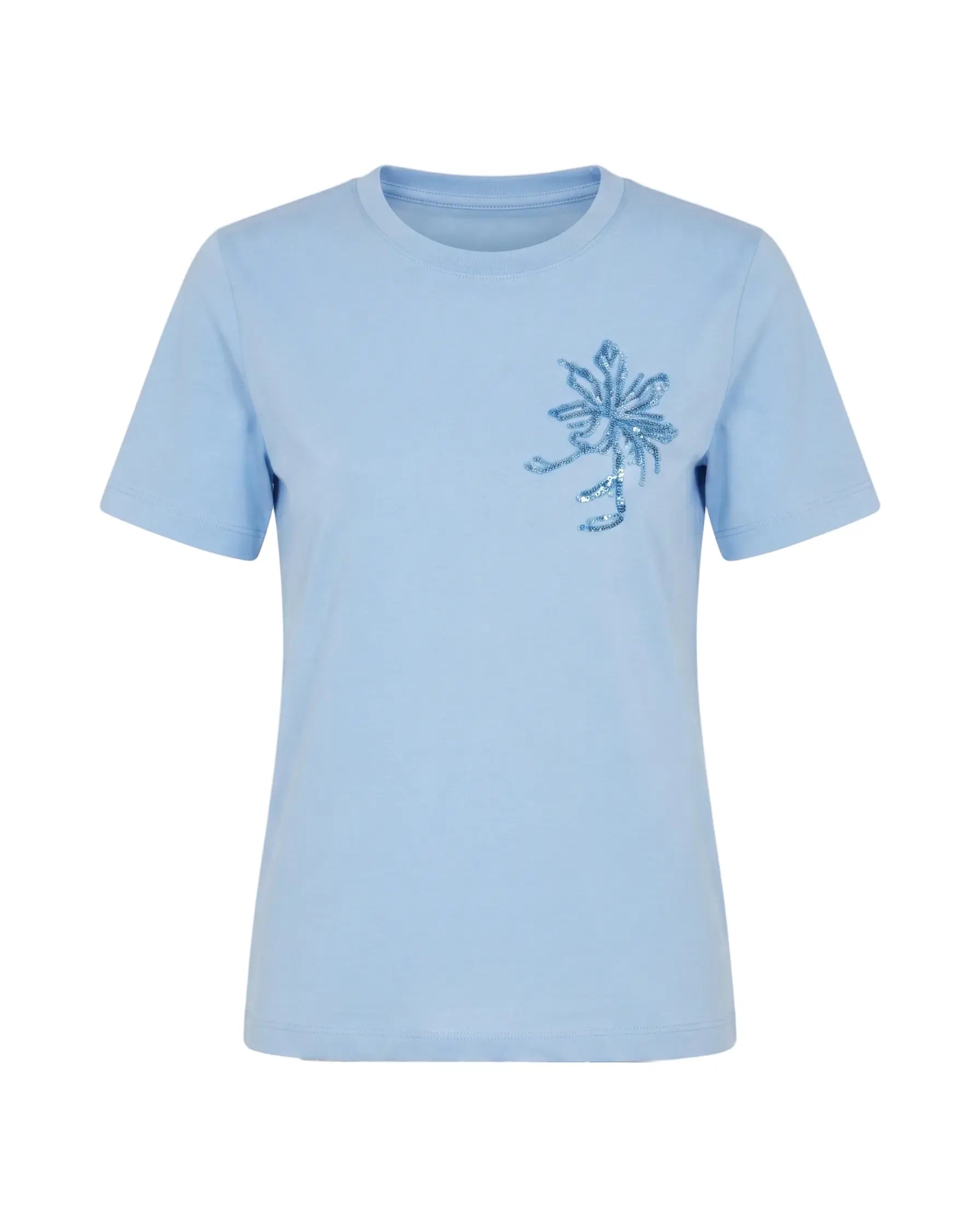 T-Shirt Girocollo con Ricamo Floreale e Paillettes DORABELLA