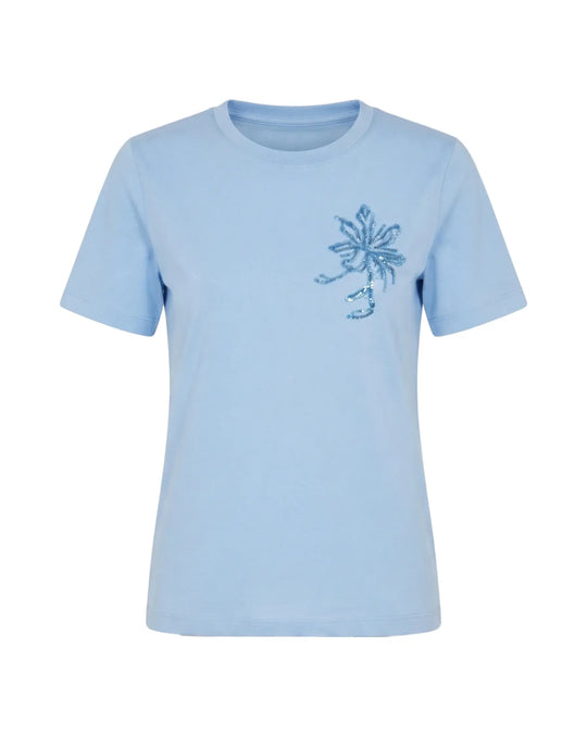 T-Shirt Girocollo con Ricamo Floreale e Paillettes DORABELLA