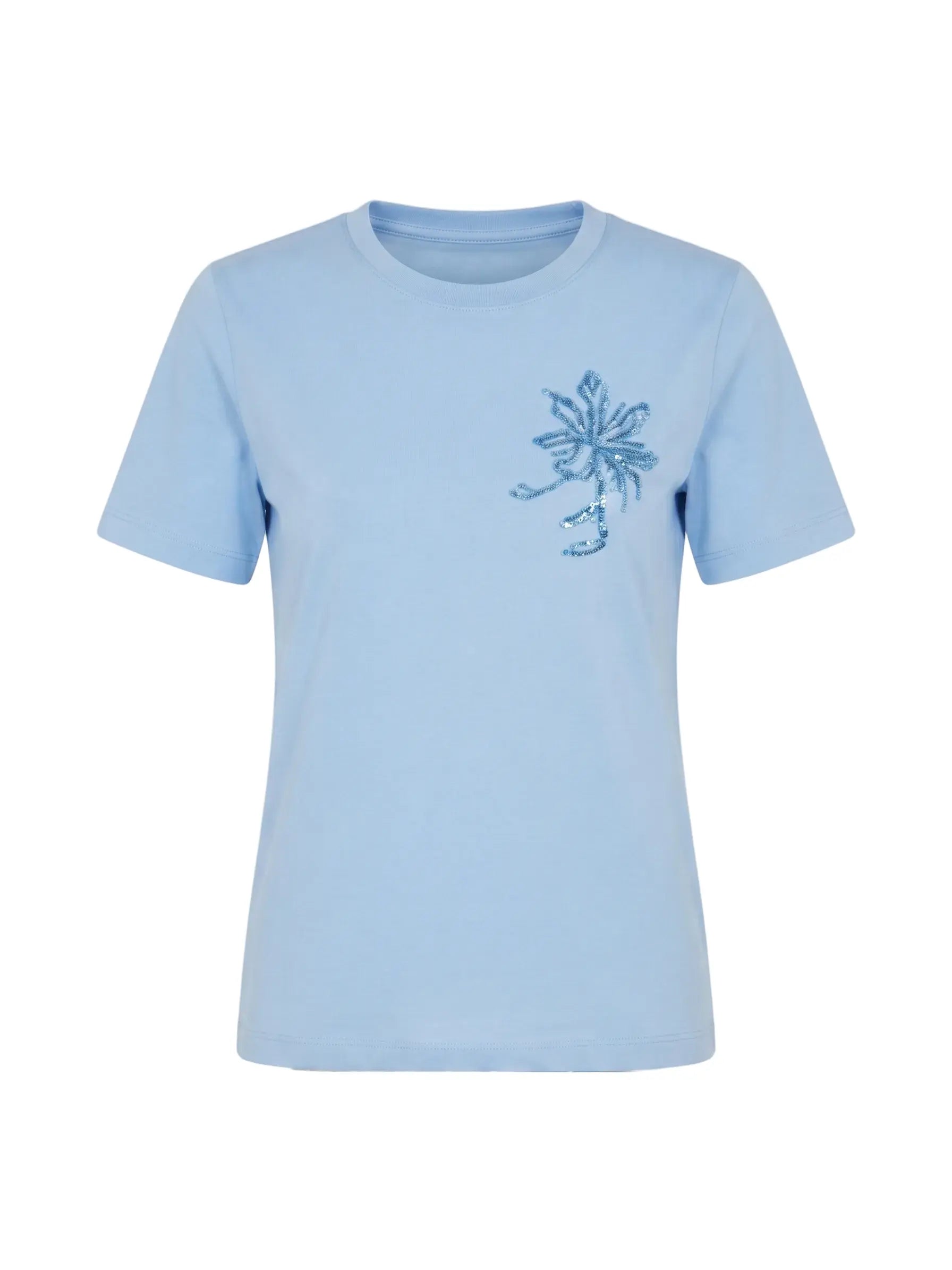 T-Shirt Girocollo con Ricamo Floreale e Paillettes DORABELLA