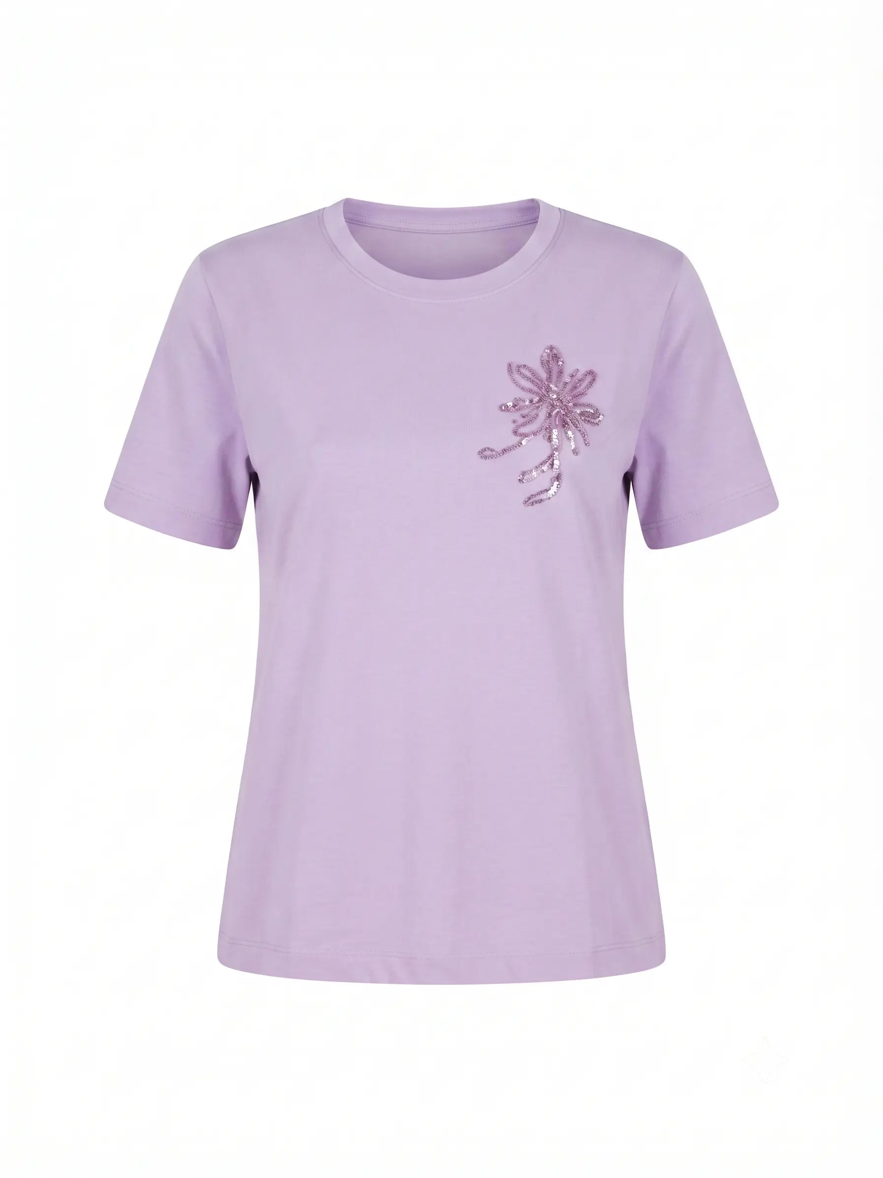 T-Shirt Girocollo con Ricamo Floreale e Paillettes DORABELLA