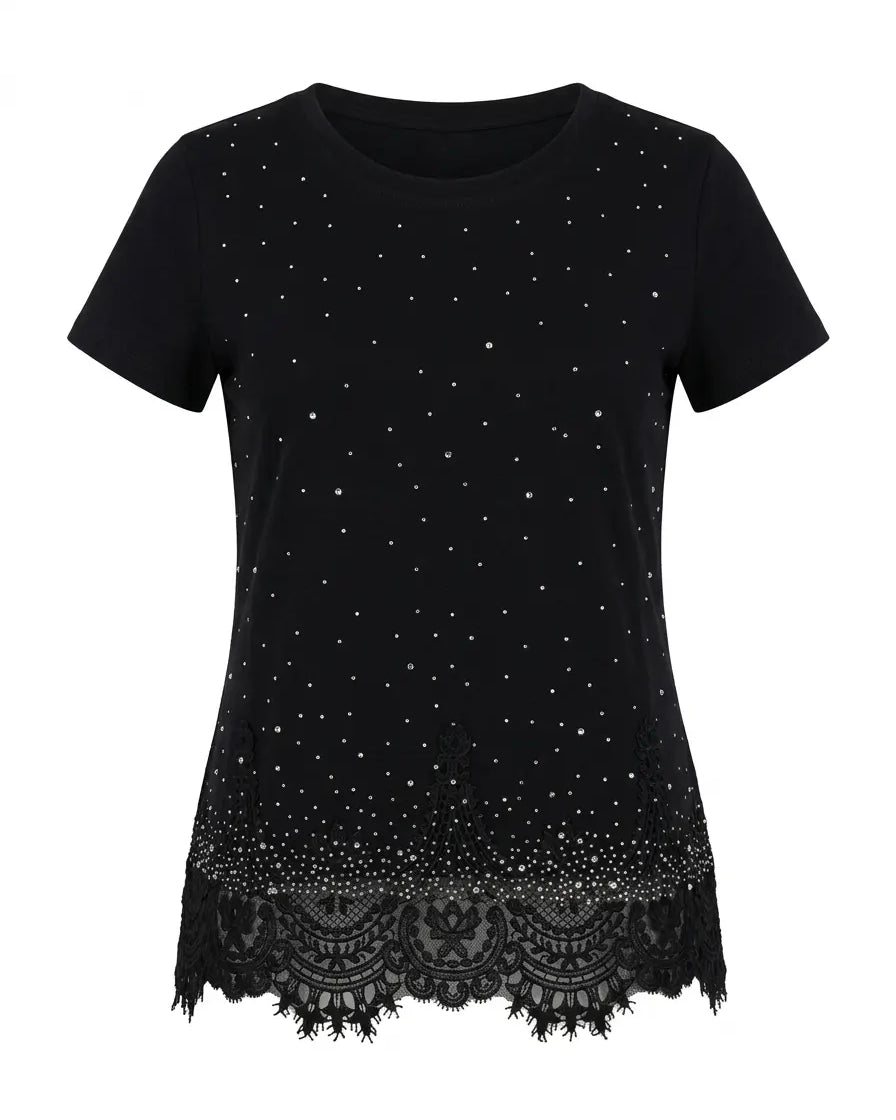 T-shirt Pizzo e Pioggia di Strass DORABELLA