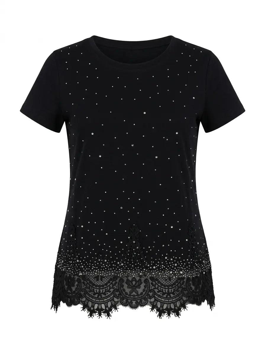 T-shirt Pizzo e Pioggia di Strass DORABELLA
