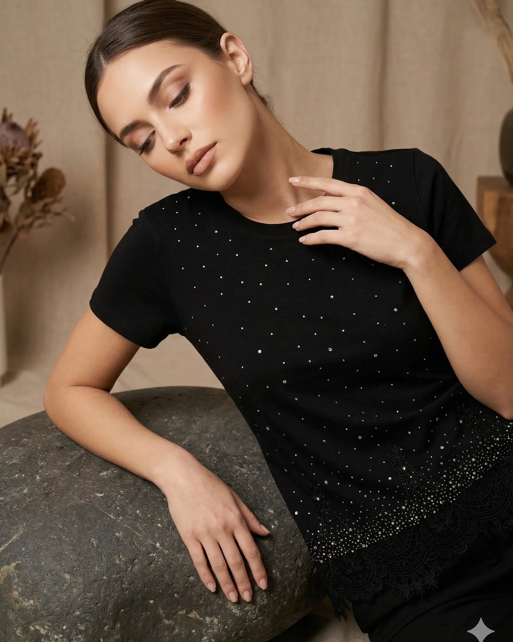 T-shirt Pizzo e Pioggia di Strass DORABELLA