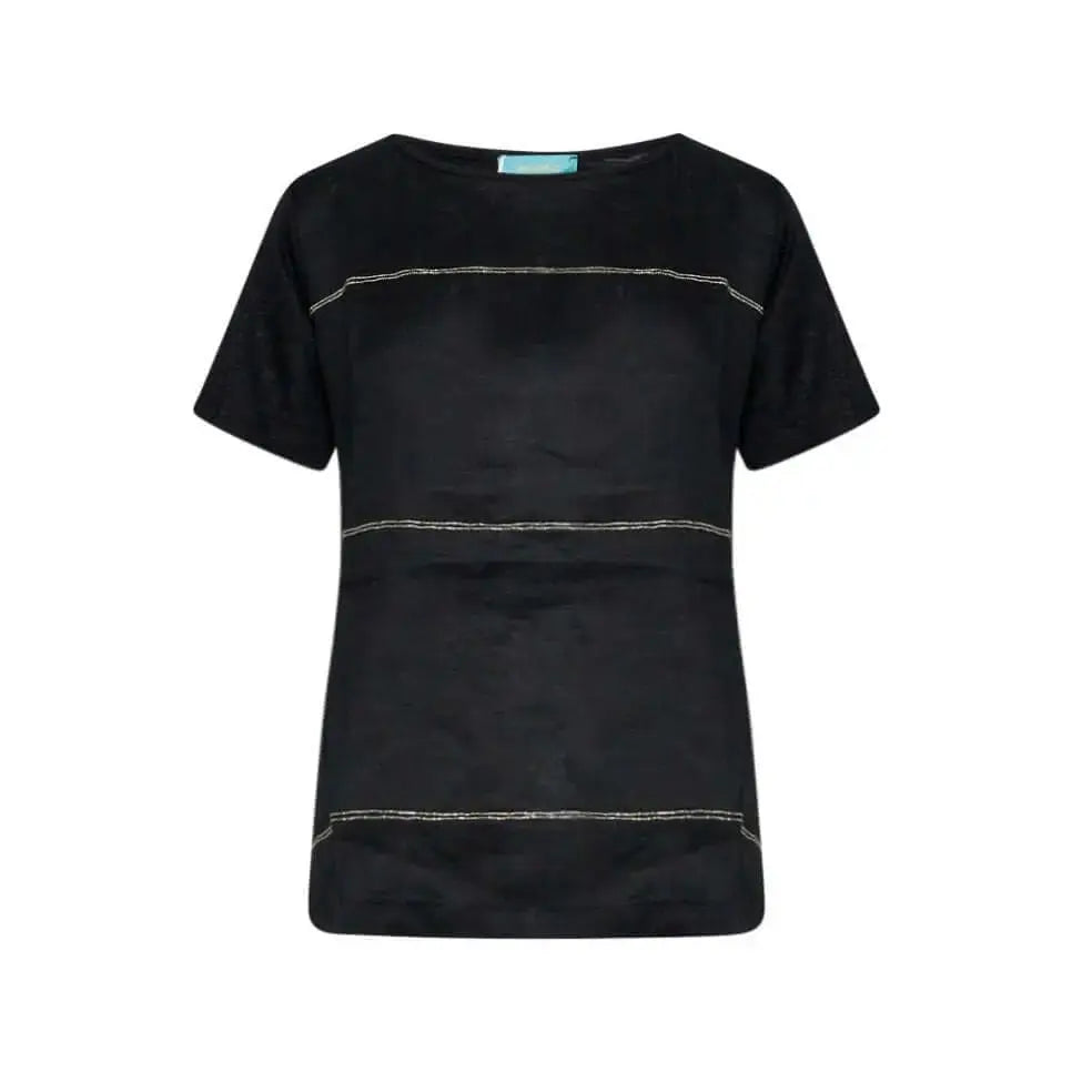 T-shirt combinata in lino e jersey melange con dettagli micro catene BLACK DORABELLA
