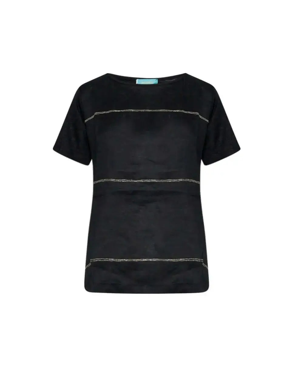 T-shirt combinata in lino e jersey melange con dettagli micro catene BLACK DORABELLA