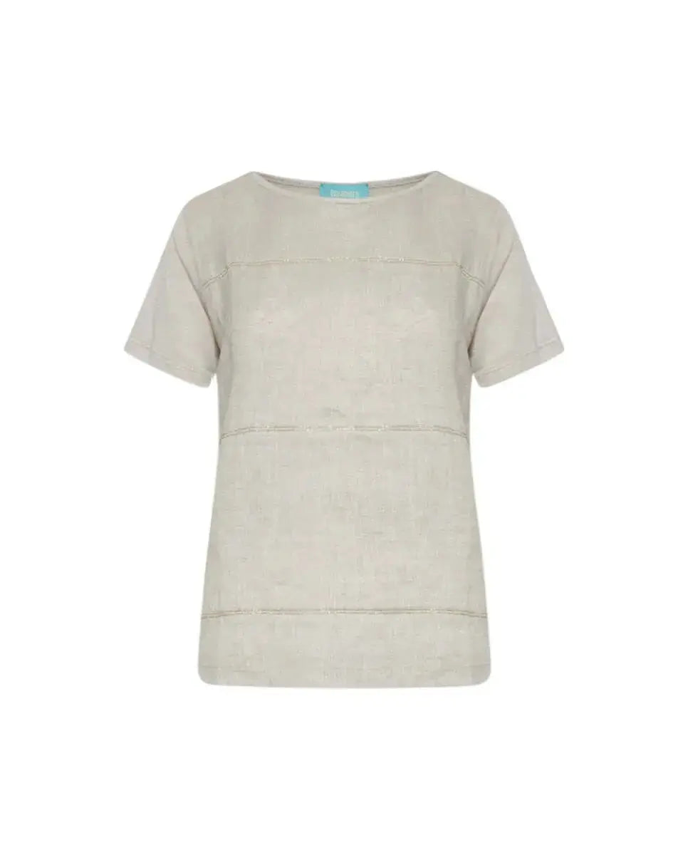 T-shirt combinata in lino e jersey melange con dettagli micro catene NATURALE DORABELLA