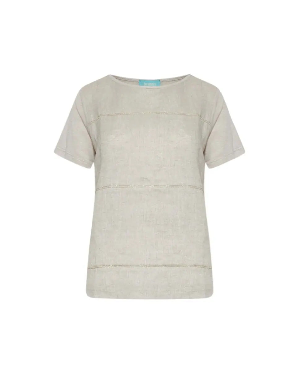 T-shirt combinata in lino e jersey melange con dettagli micro catene NATURALE DORABELLA