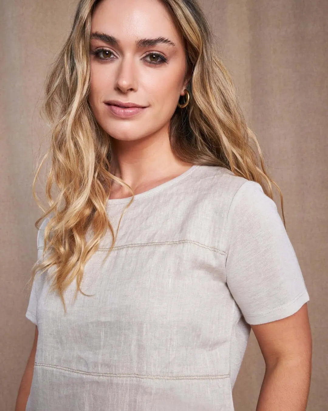 T-shirt combinata in lino e jersey melange con dettagli micro catene NATURALE DORABELLA