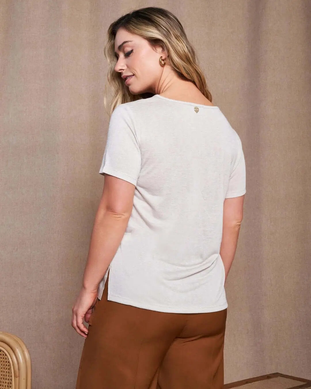 T-shirt combinata in lino e jersey melange con dettagli micro catene NATURALE DORABELLA