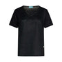 T-shirt combinata in lino e jersey melange con pizzo macramé sullo scollo a V BLACK DORABELLA