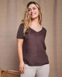 T-shirt combinata in lino e jersey melange con scollo a V con ricami di paillettes CACAO DORABELLA XL