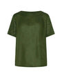 T-shirt combinata in lino e jersey melange con scollo a barca e tasca a toppa MILITARE DORABELLA PIU'