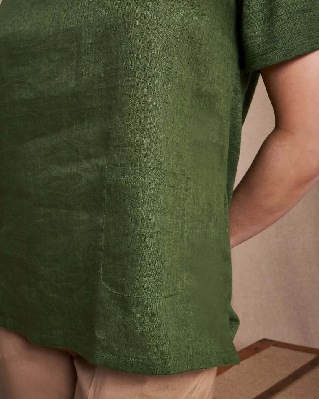 T-shirt combinata in lino e jersey melange con scollo a barca e tasca a toppa MILITARE DORABELLA PIU'