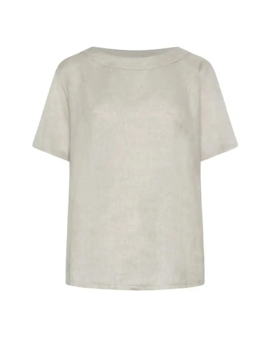 T-shirt combinata in lino e jersey melange con scollo a barca e tasca a toppa NATURALE DORABELLA PIU'