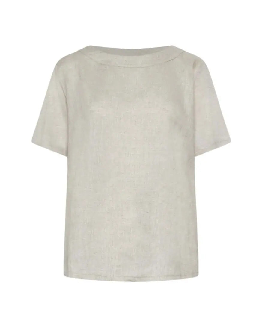 T-shirt combinata in lino e jersey melange con scollo a barca e tasca a toppa NATURALE DORABELLA PIU'