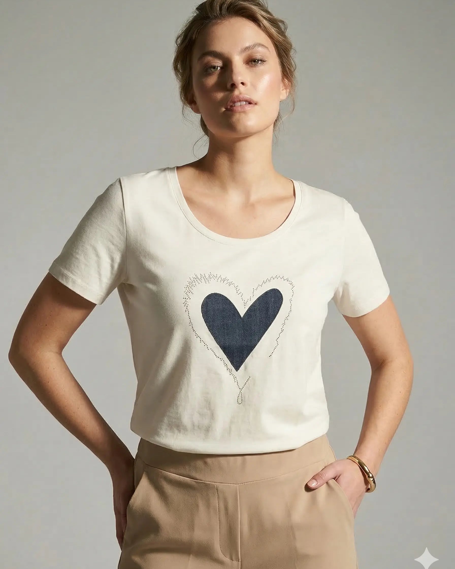 T-shirt con applicazione in denim DORABELLA