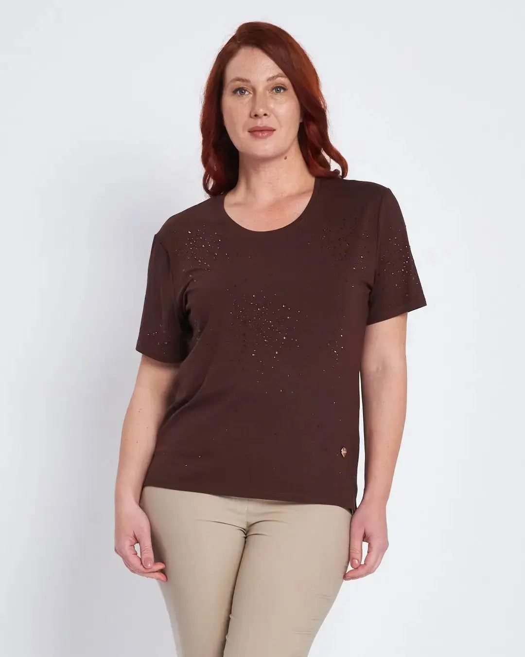 T-shirt con applicazioni strass frontali CACAO DORABELLA PIU' XXXL-49