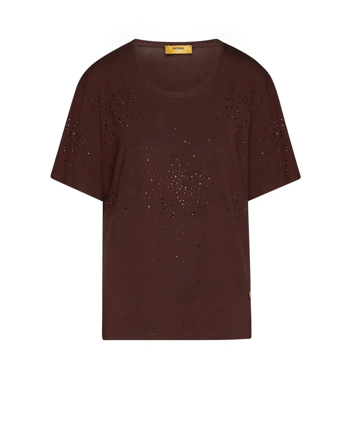 T-shirt con applicazioni strass frontali CACAO DORABELLA PIU'
