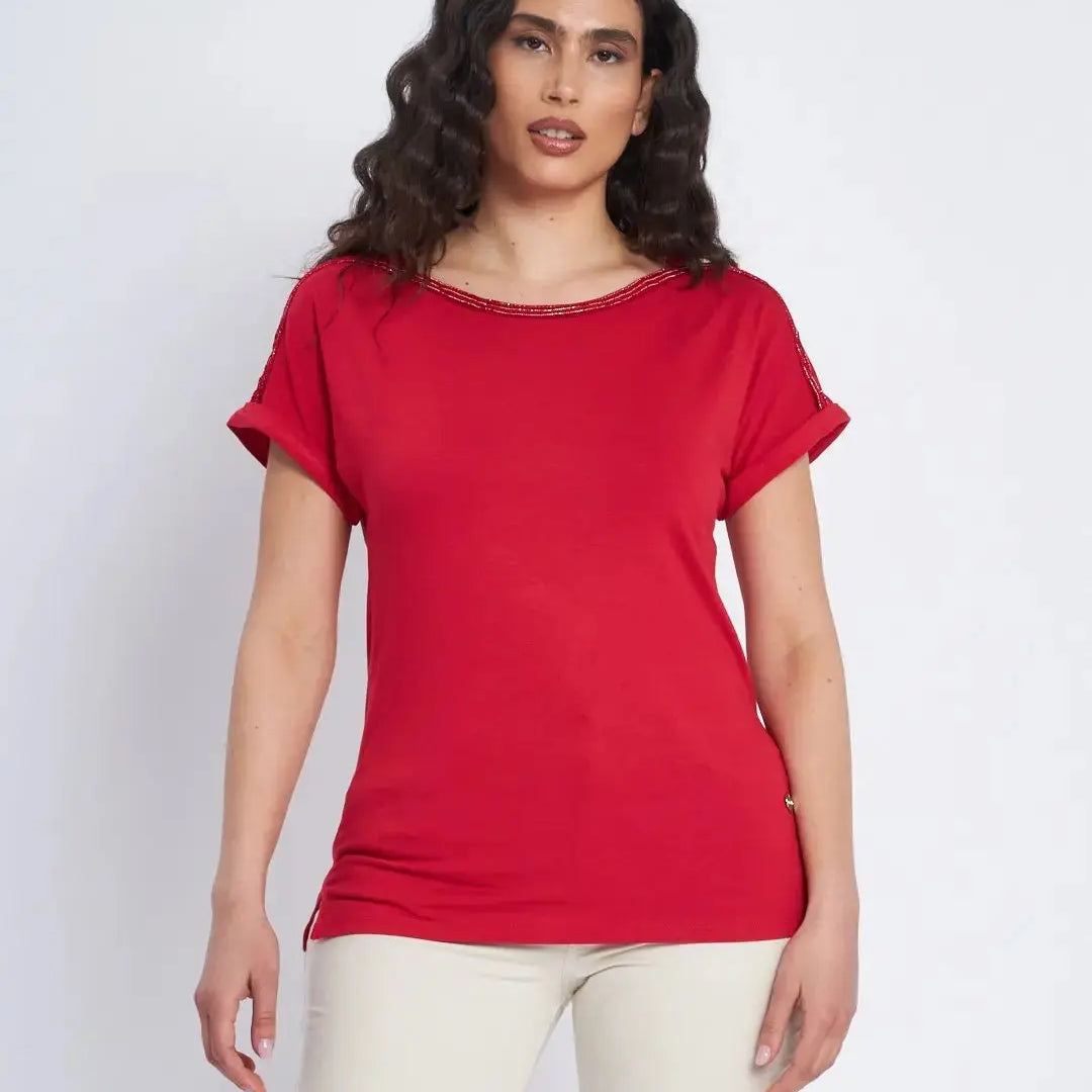 T-shirt con carre' e microchain applicata DORABELLA Rosso-XXL