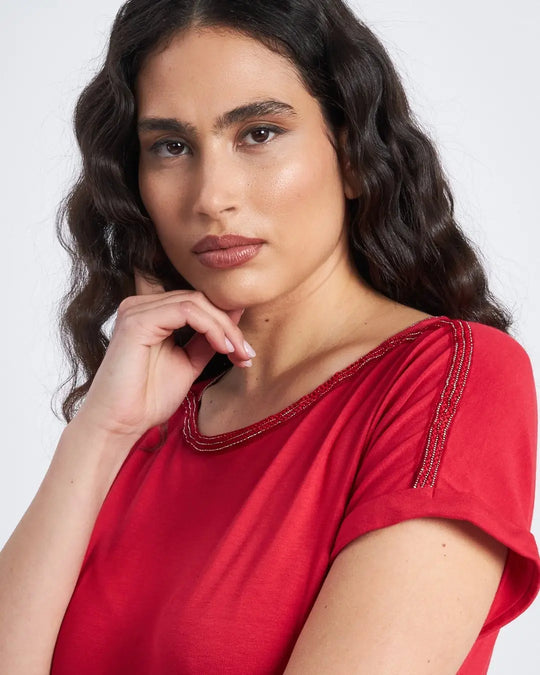 T-shirt con carre' e microchain applicata DORABELLA