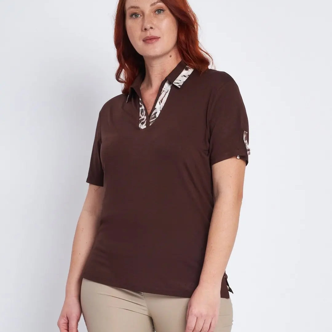 T-shirt con colletto polo e fintone a fantasia CACAO DORABELLA PIU'