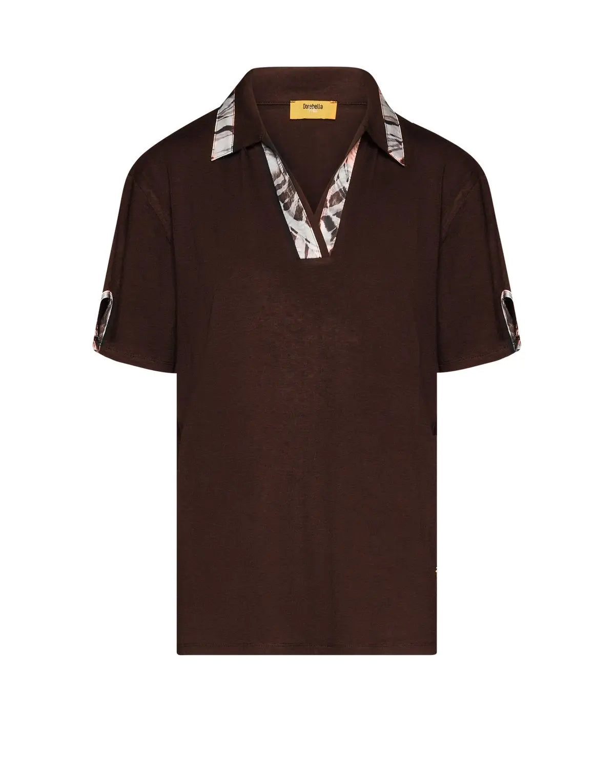 T-shirt con colletto polo e fintone a fantasia CACAO DORABELLA PIU'