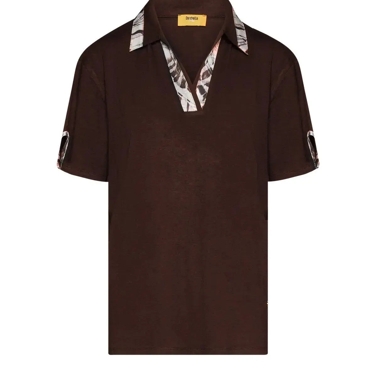 T-shirt con colletto polo e fintone a fantasia CACAO DORABELLA PIU'