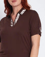 T-shirt con colletto polo e fintone a fantasia CACAO DORABELLA PIU'