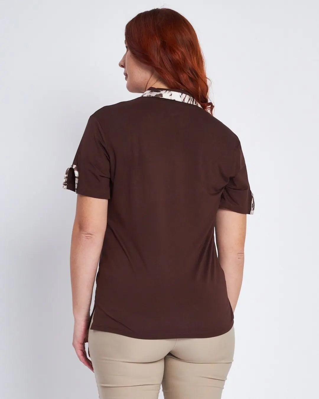 T-shirt con colletto polo e fintone a fantasia CACAO DORABELLA PIU'