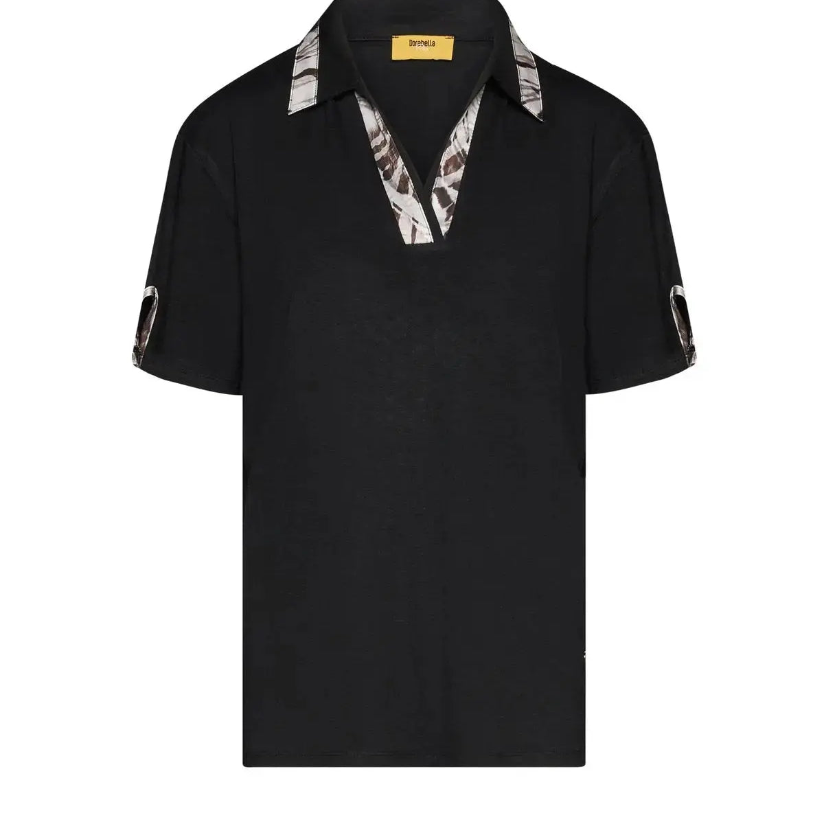 T-shirt con colletto polo e fintone a fantasia NERO DORABELLA PIU'