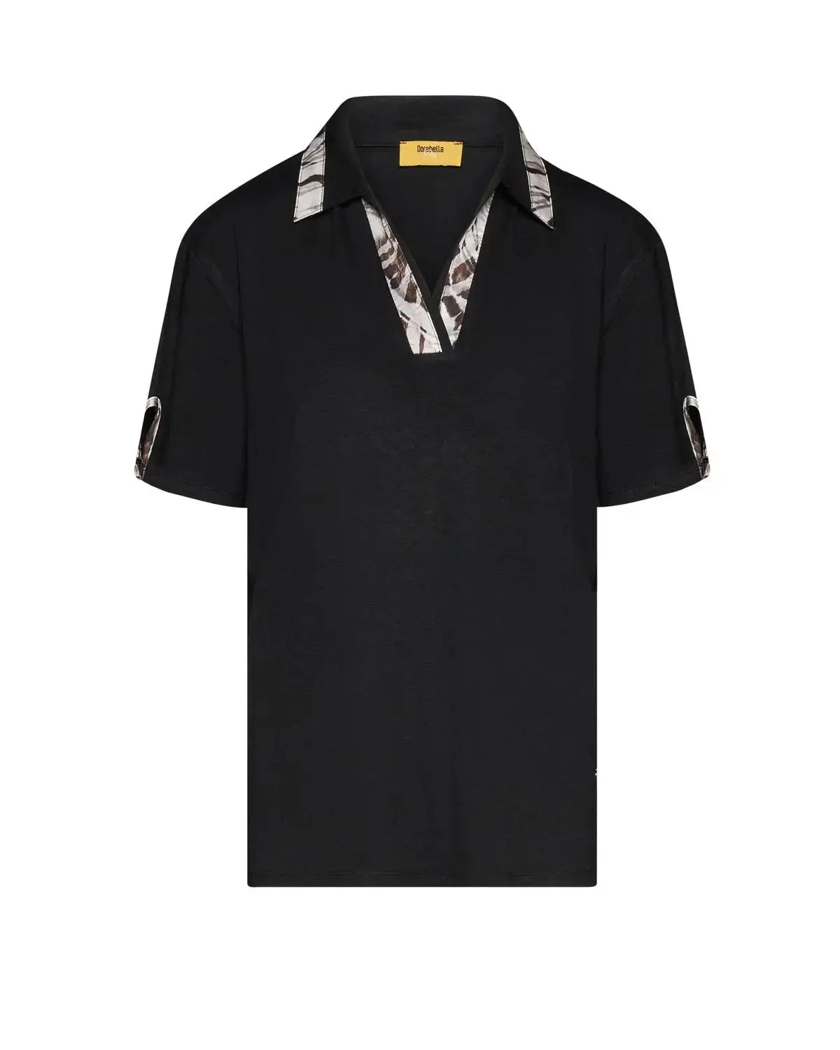 T-shirt con colletto polo e fintone a fantasia NERO DORABELLA PIU'