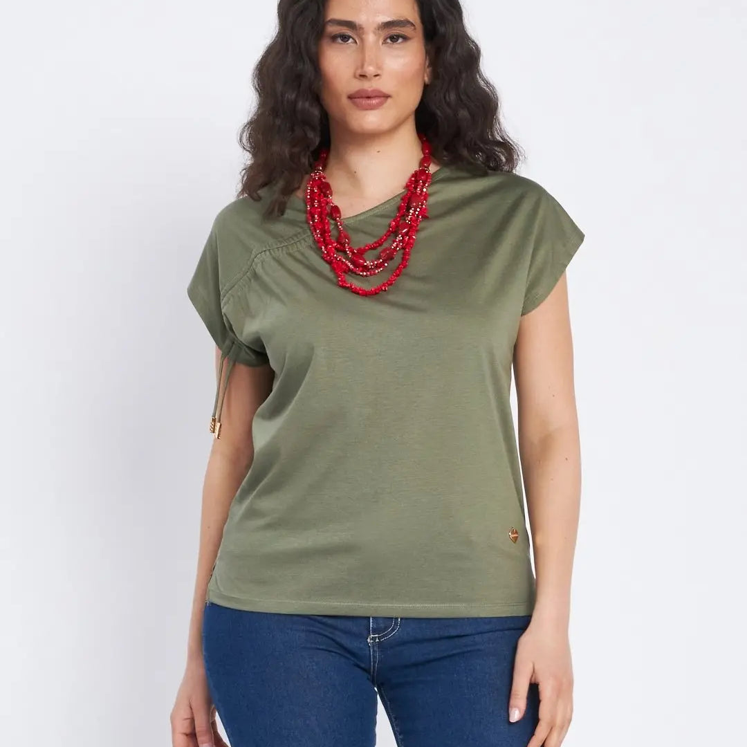 T-shirt con coulisse asimmetrica laterale MILITARE DORABELLA XXL
