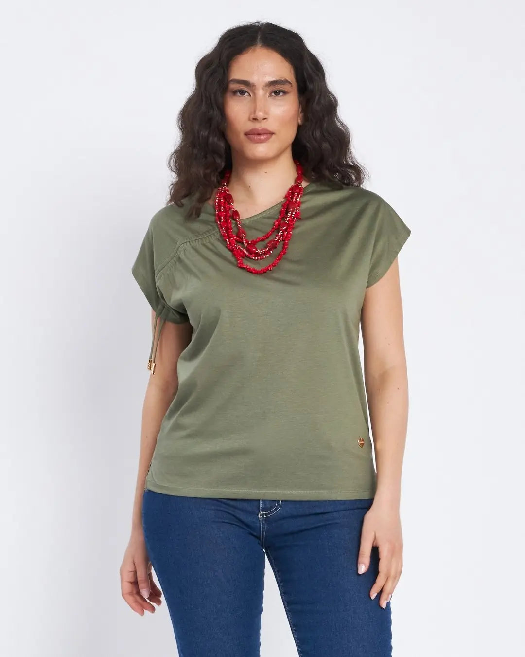 T-shirt con coulisse asimmetrica laterale MILITARE DORABELLA XXL