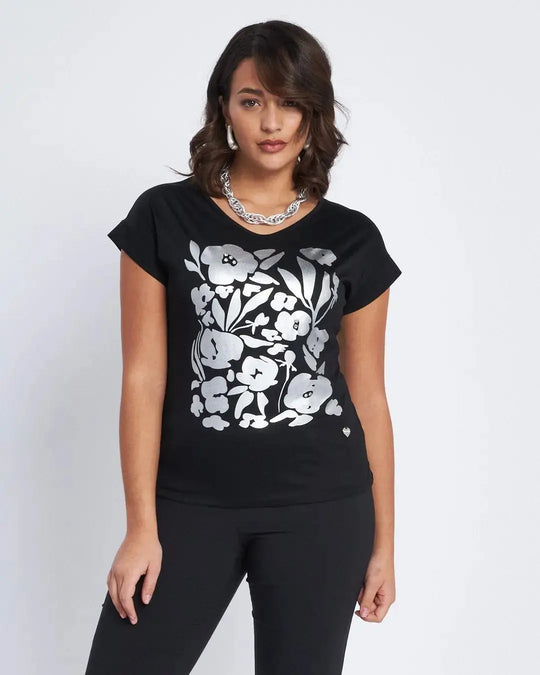 T-shirt con design laserizzato e castoni DORABELLA Nero-3XL