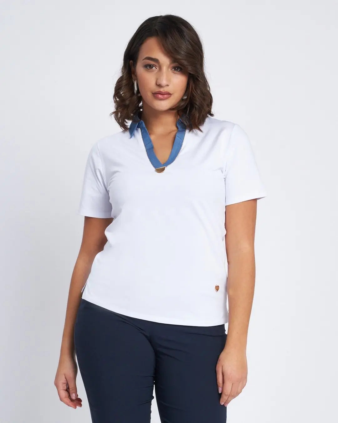 T-shirt con inserto in chambray e microchain BIANCO DORABELLA XXL