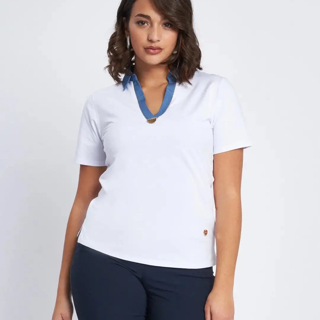 T-shirt con inserto in chambray e microchain BIANCO DORABELLA XXL