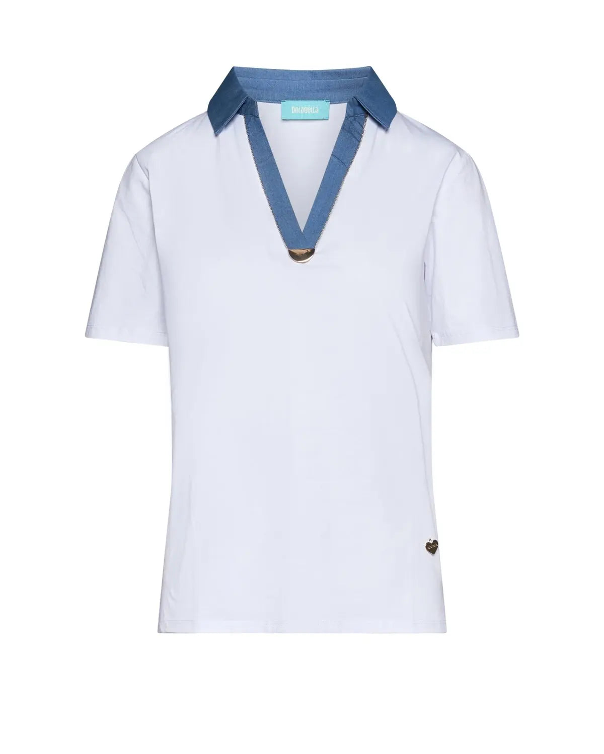 T-shirt con inserto in chambray e microchain BIANCO DORABELLA