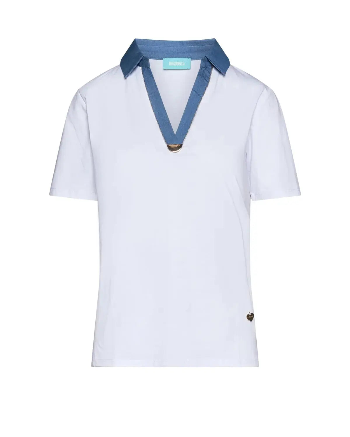 T-shirt con inserto in chambray e microchain BIANCO DORABELLA