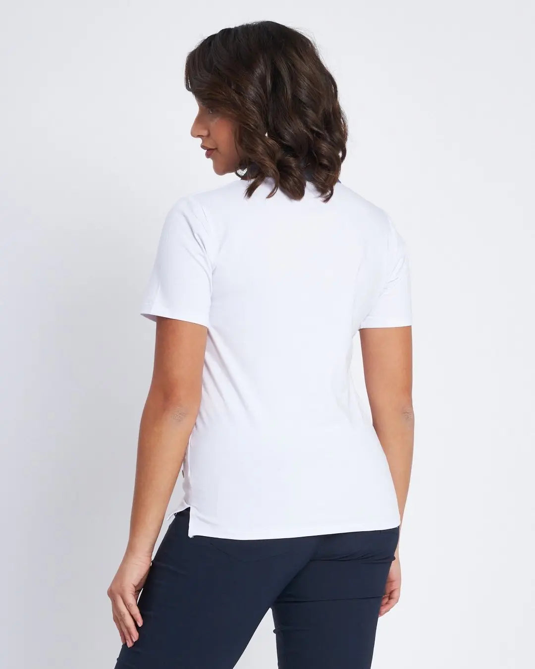 T-shirt con inserto in chambray e microchain BIANCO DORABELLA