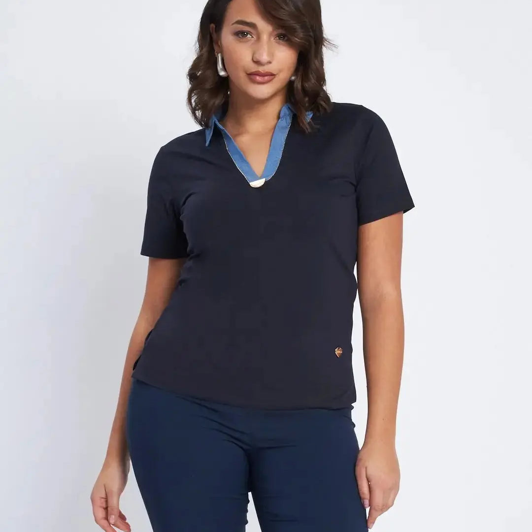 T-shirt con inserto in chambray e microchain BLU DORABELLA XXL