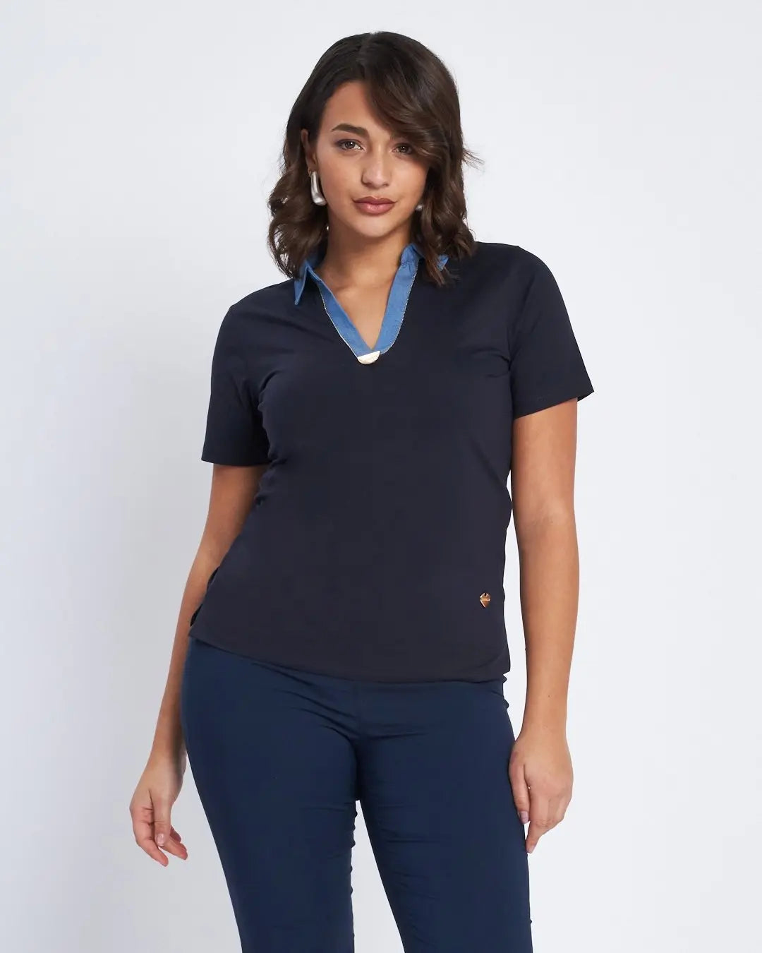 T-shirt con inserto in chambray e microchain BLU DORABELLA XXL