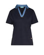 T-shirt con inserto in chambray e microchain BLU DORABELLA