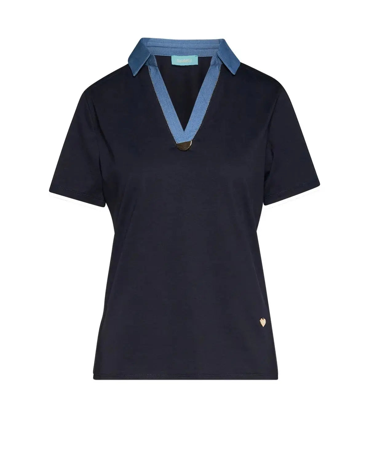 T-shirt con inserto in chambray e microchain BLU DORABELLA